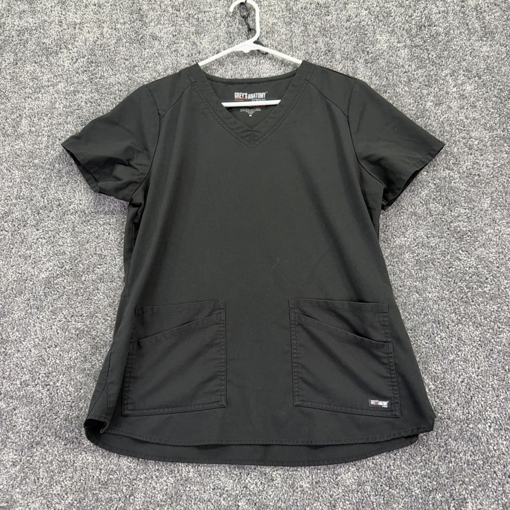 Grey's Anatomy By Barco Shirt Womens Medium Black V Neck Scrub Top Stretch